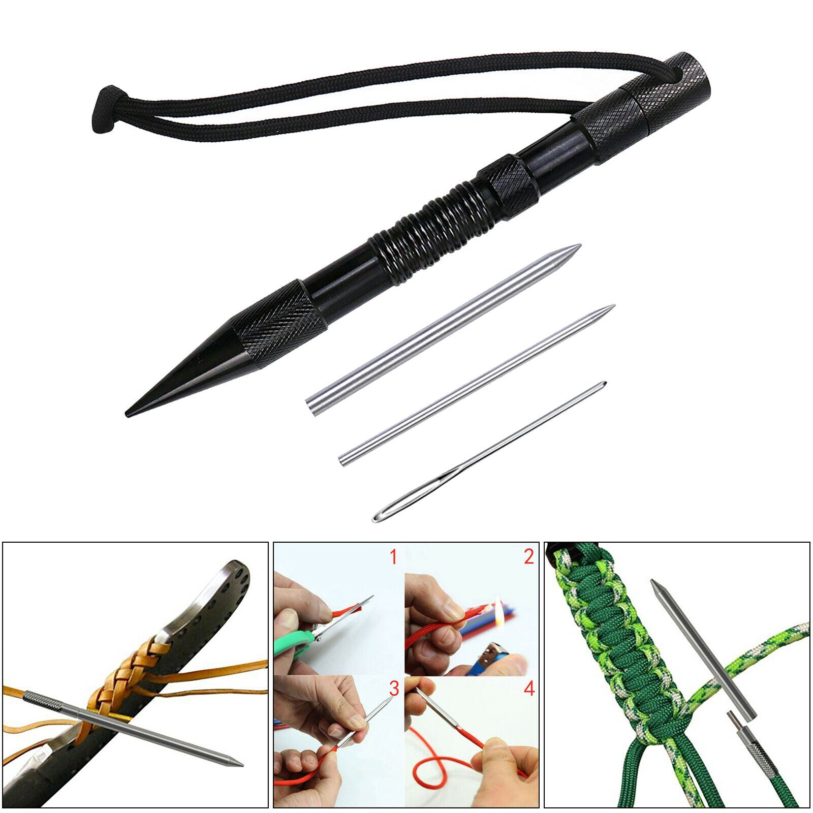 Paracord Lacing Needles Stainless Steel Tool Set Fid Lacing Stitching 4Pcs