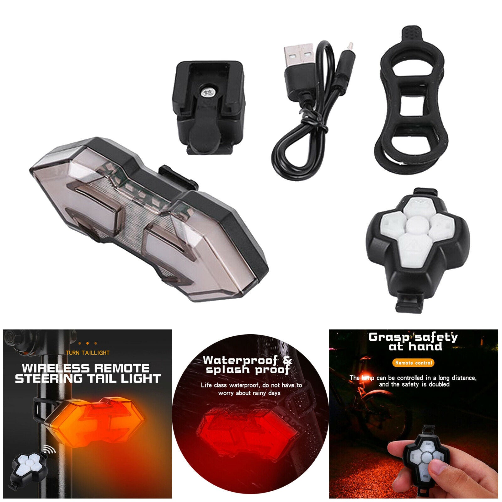 Bike Tail Light Rechargeable USB LED Rear Lamp & Turn Signal Warning Lights