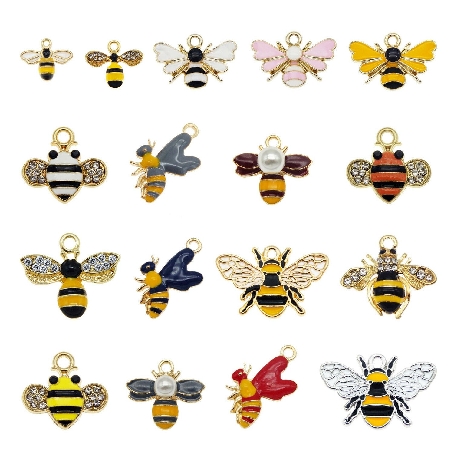 15 Mix Alloy Honeybee Enamel Charm Bee Bubblebee Pendant Winged Insect Jewelry