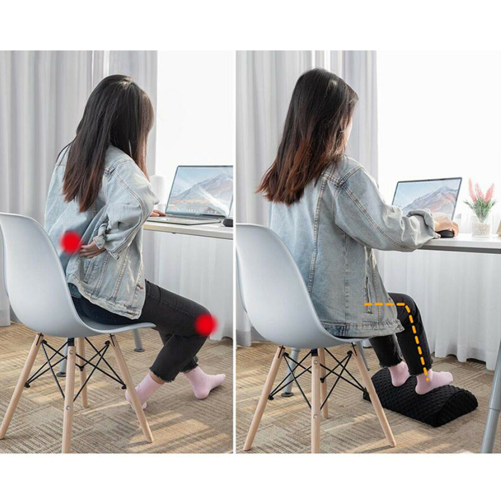 Ergonomic Foot Rest Under Desk Comfort Pillow Office Footrest Washable Black