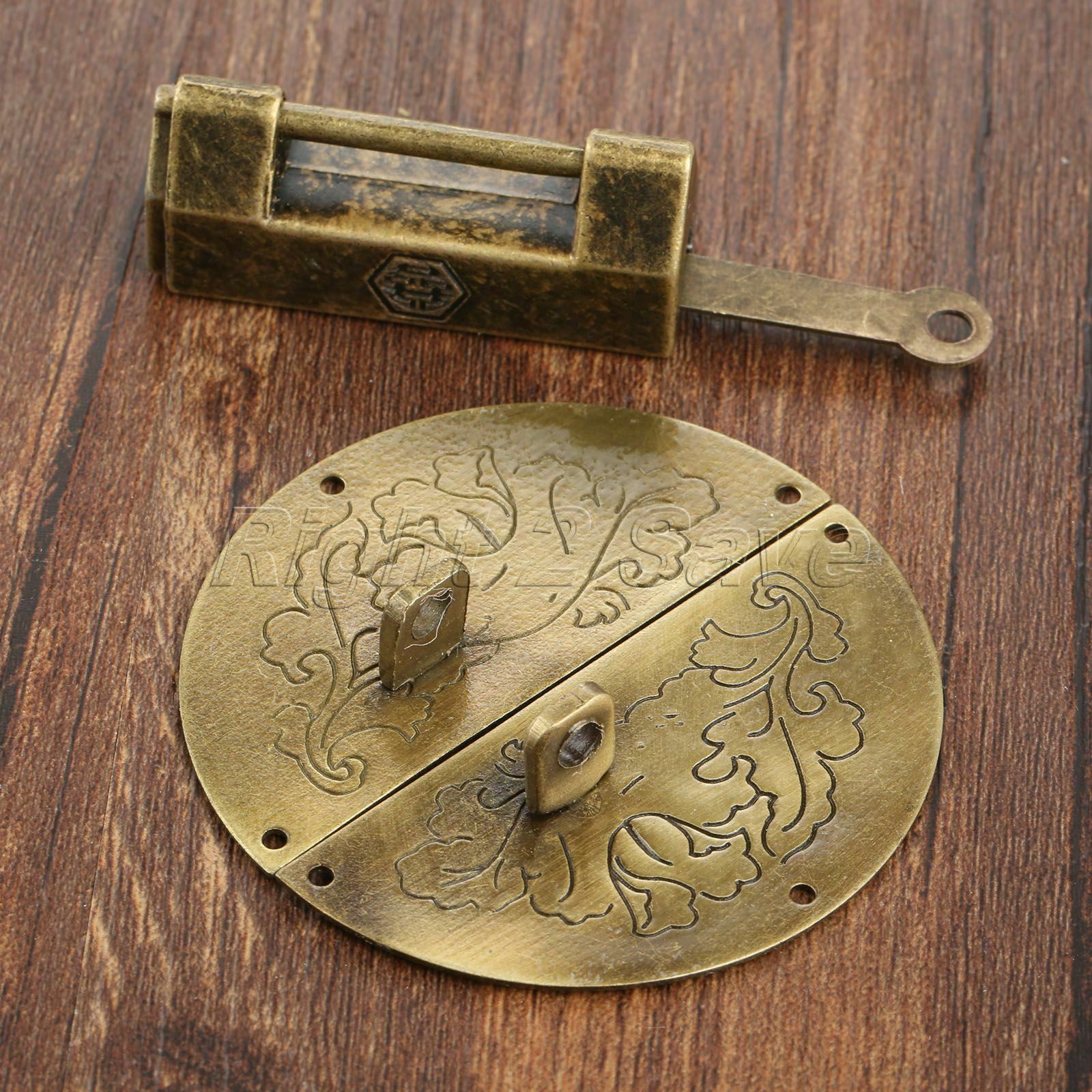 Chinese Old Jewelry Box Latch Catch Hasp & Padlock Set Chest Cabinet Hardware