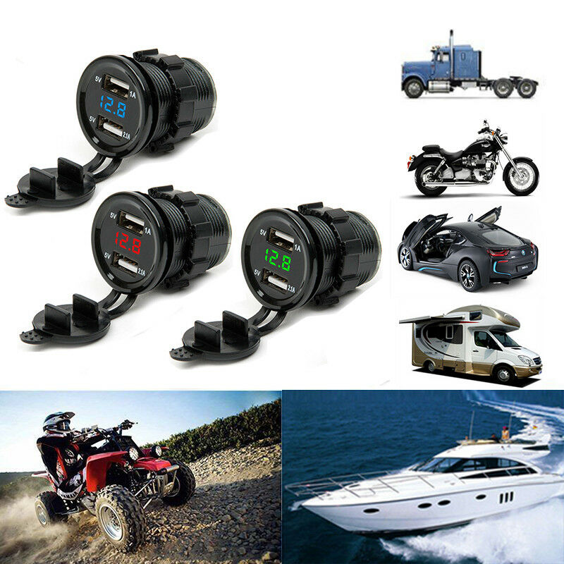 12V DC Motorcycle Car 3.1A Dual USB LED Charger Socket Voltage Voltmeter Panel C