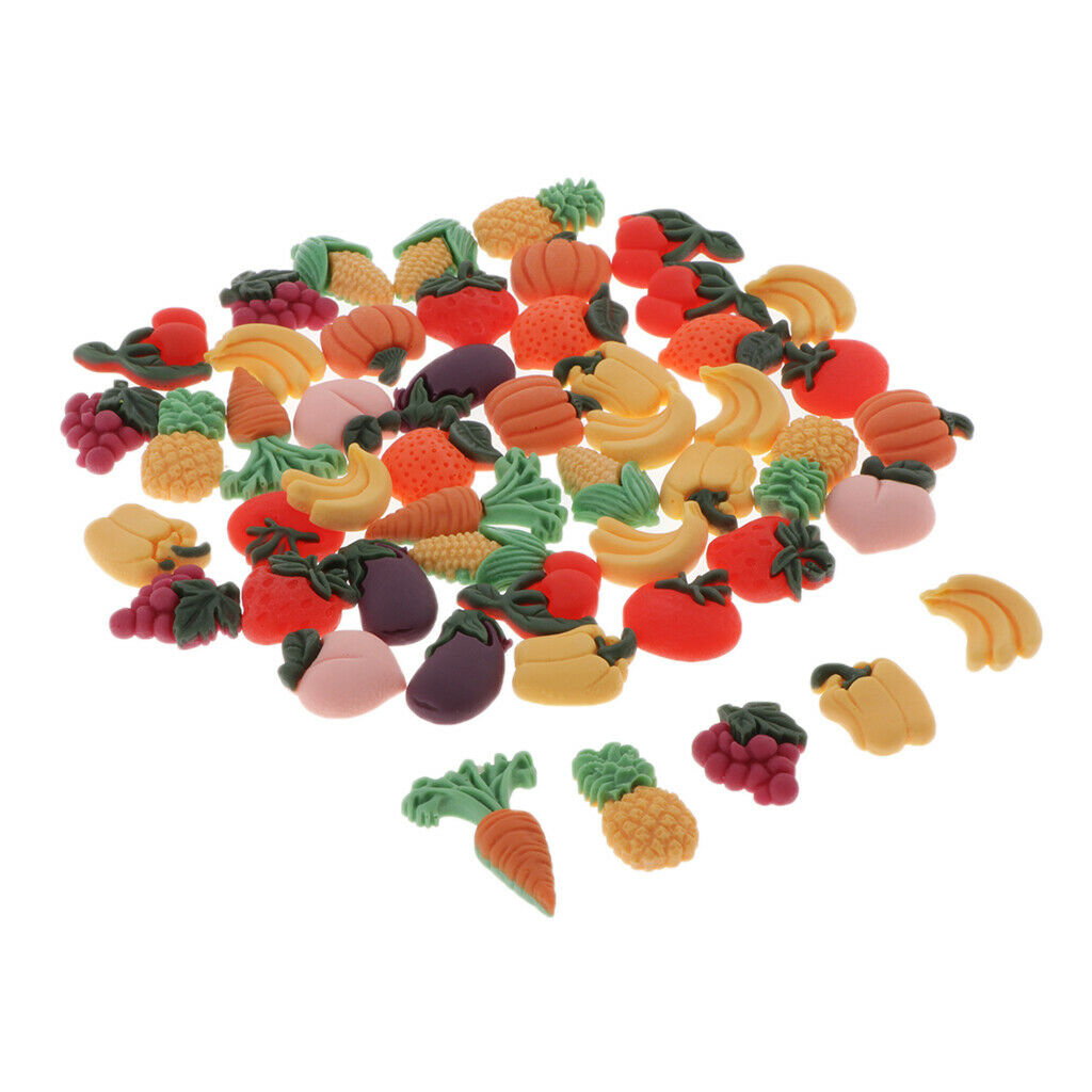 50x Cute Adorable Fruits Vegetable Flatback Buttons Embellishments Decors