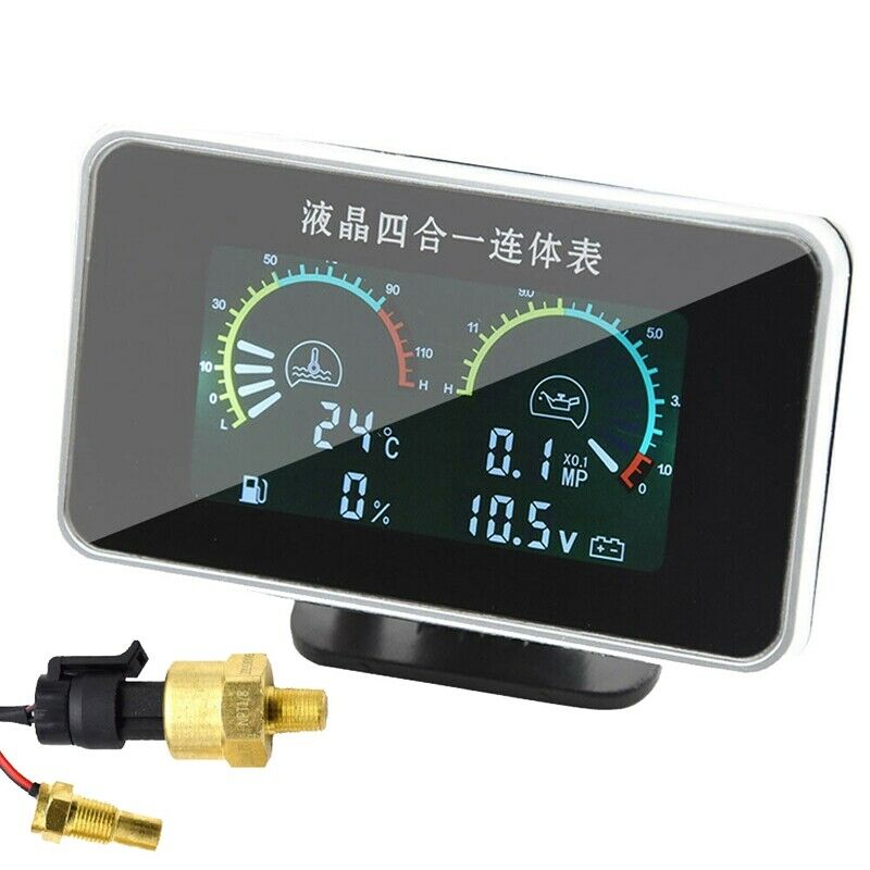 4in 1 LCD Multifunction Car Digital Water Temp Oil Pressure Fuel Gauge VoltmT7L8