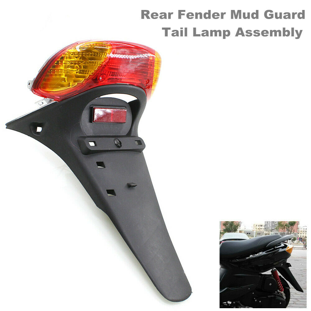 Motorcycle Scooter Bike Rear Fender Mud Guard w/ Tail Brake Lamp Assembly Splash