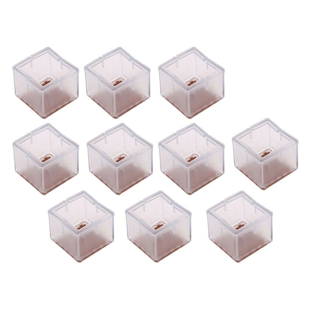 10 Chair Leg Caps Coffee Table Glides Rubber Ends Clear Square Leg 42-48mm