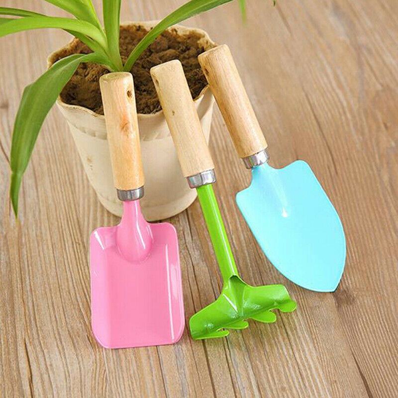 3Pcs/bag Candy Color Garden Tools Mini Trowel Rake Shovel with Wooden Handle KX