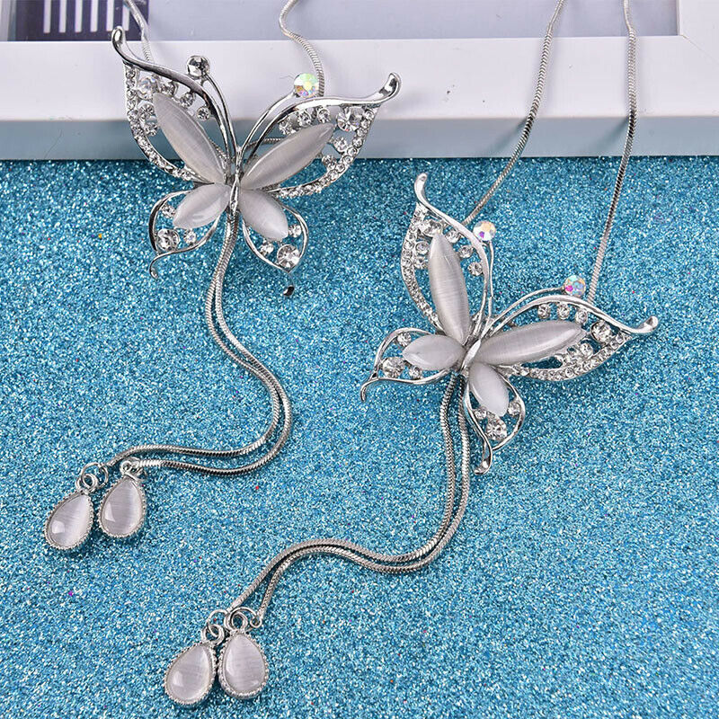 Opal Stone Butterfly Chain Sweater long Necklace Pendants Gift for Girl J.l8