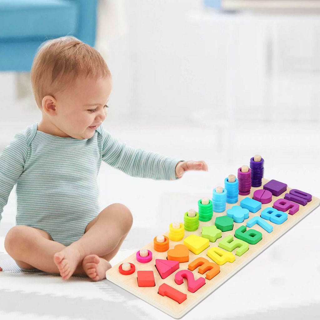 Wooden Math Matching Game Shape Sorting Toys Number Puzzles Children Gifts