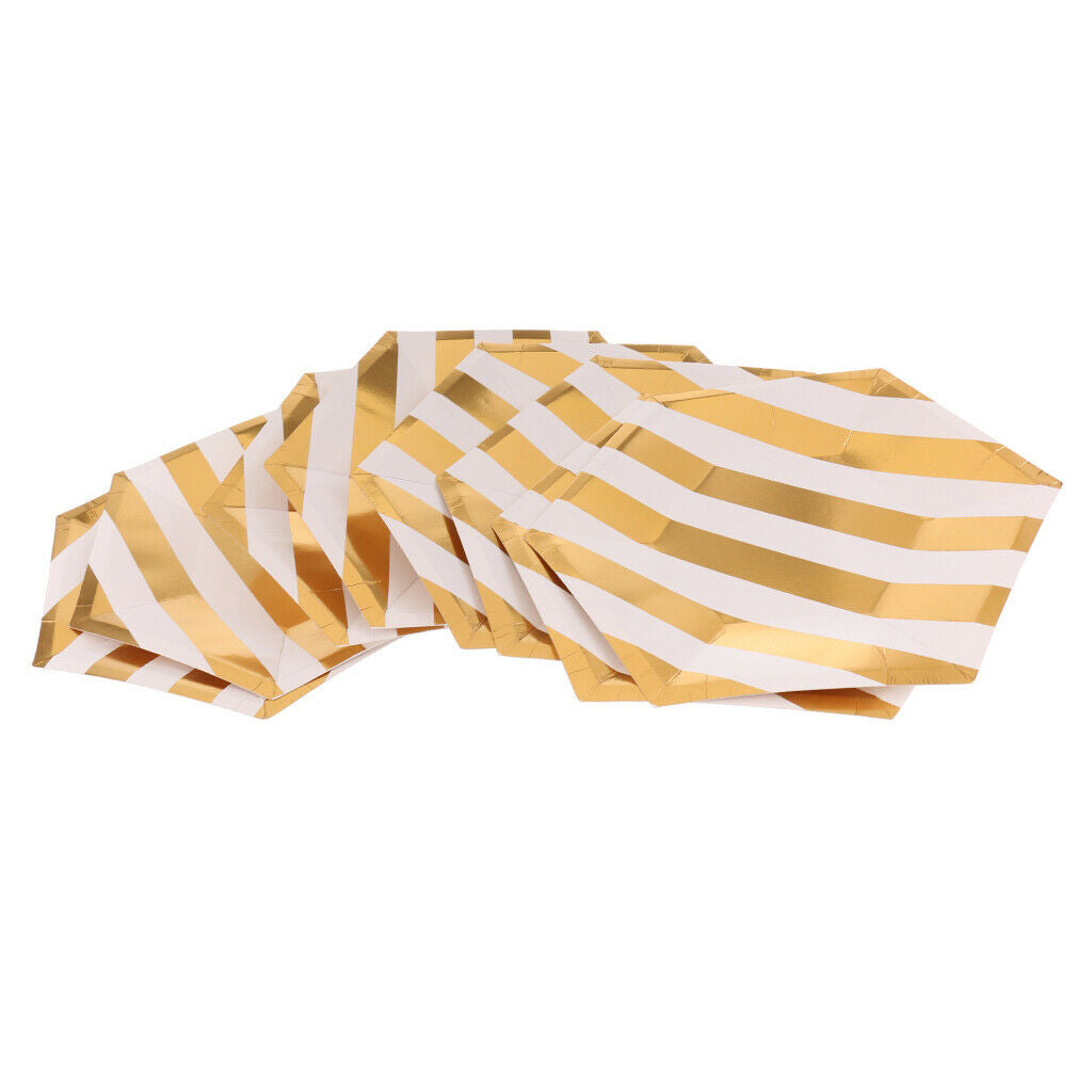 8 Pieces Hexagon Design Golden Stripes Paper PLATES 9"/23cm Happy Birthday Party
