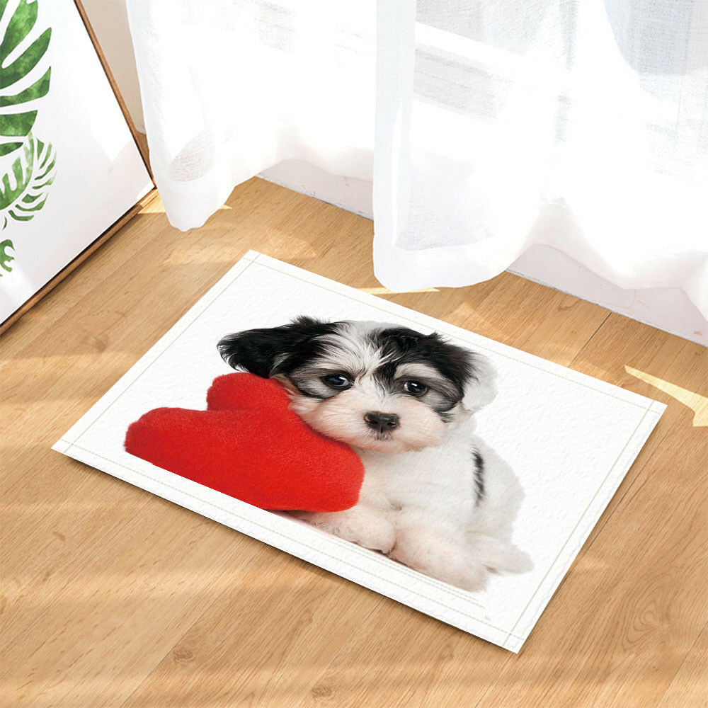 Shih Tzu Dog With Heart Bathroom Rug Non-Slip Floor Door Mat Flannel 16x24"