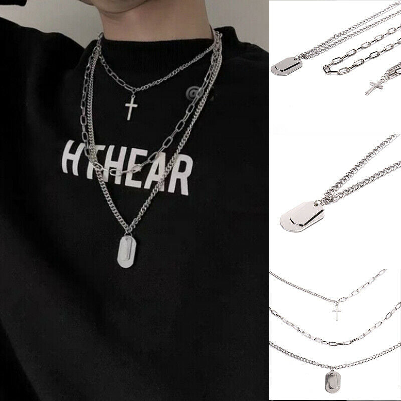 Cross Pendant  Metal  Long Chain Punk Necklace Fashion Women men Jewelry Gif Lt