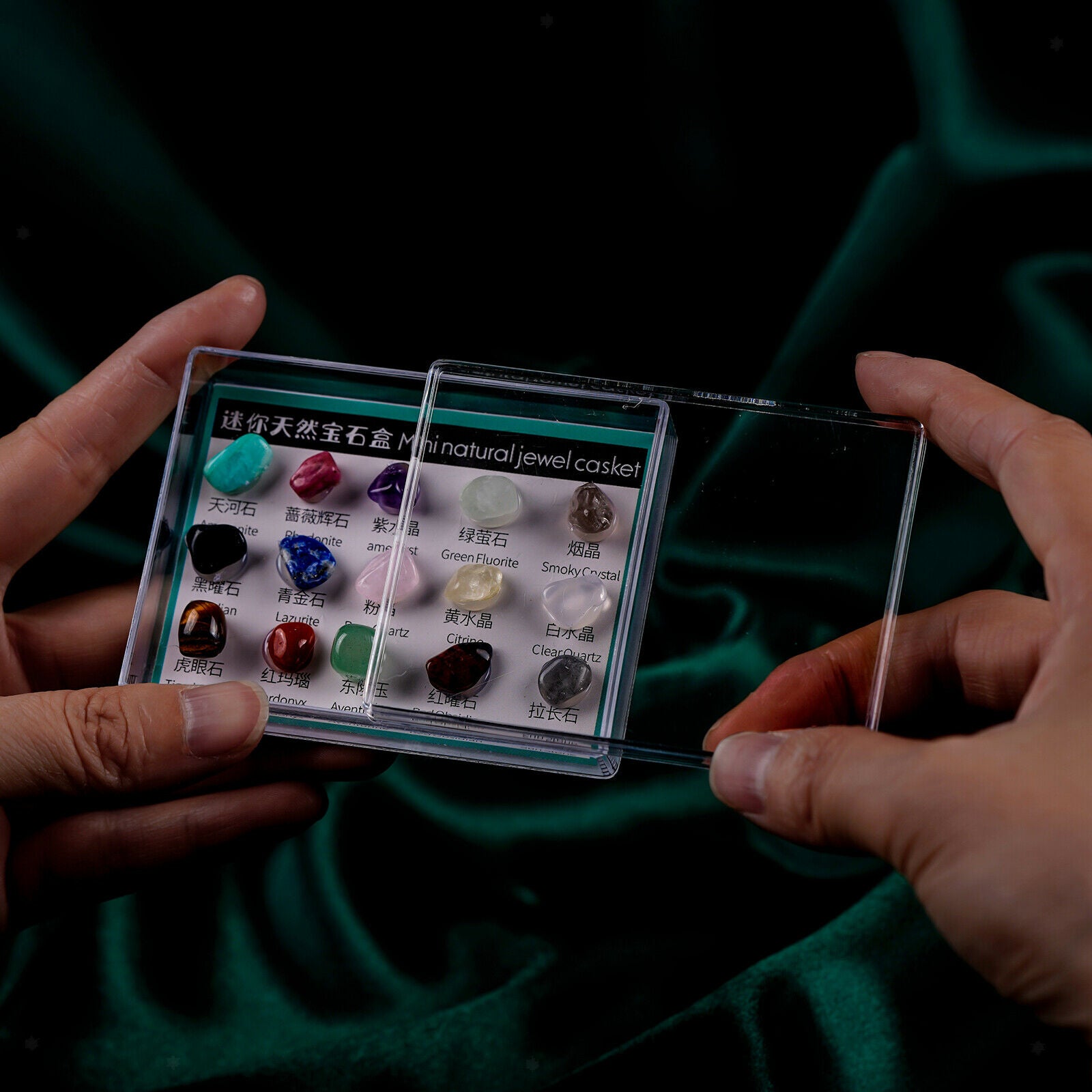 Natural Rock Gemstones Collection Box Crystal Mineral Specimen Souvenir