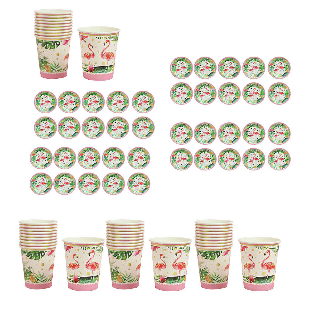 40 Set Hawaiian Flamingo Paper Cups Plates Set Tropical Luau Summer Beach Party