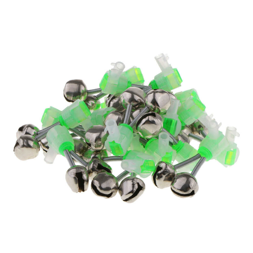 20Pcs Fishing Rod Bell Bite Bait Alarms Twin 2 Bells Rod Tip Clip Alert Ring