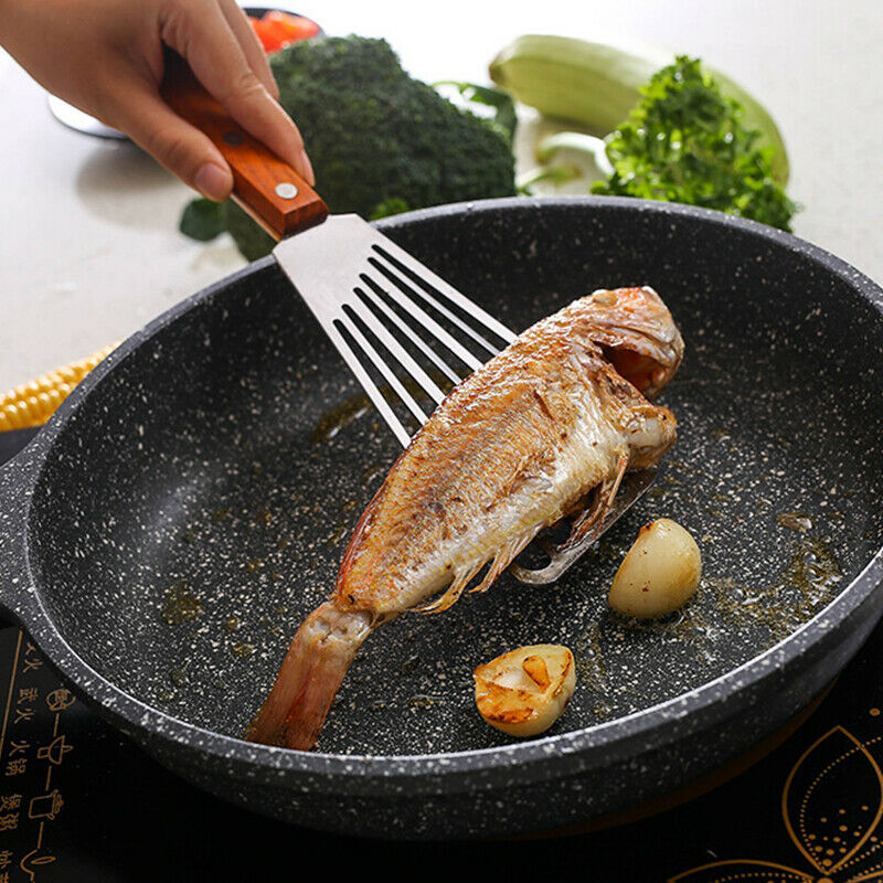 Stainless Steel Slotted Turner Fish Spatula With Wooden Handle Kitchen To.l8