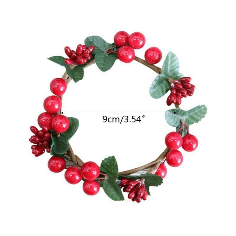 6PCS Christmas Candle Holder Berry Wreath Candle Ring Tealight Candlestick Decor