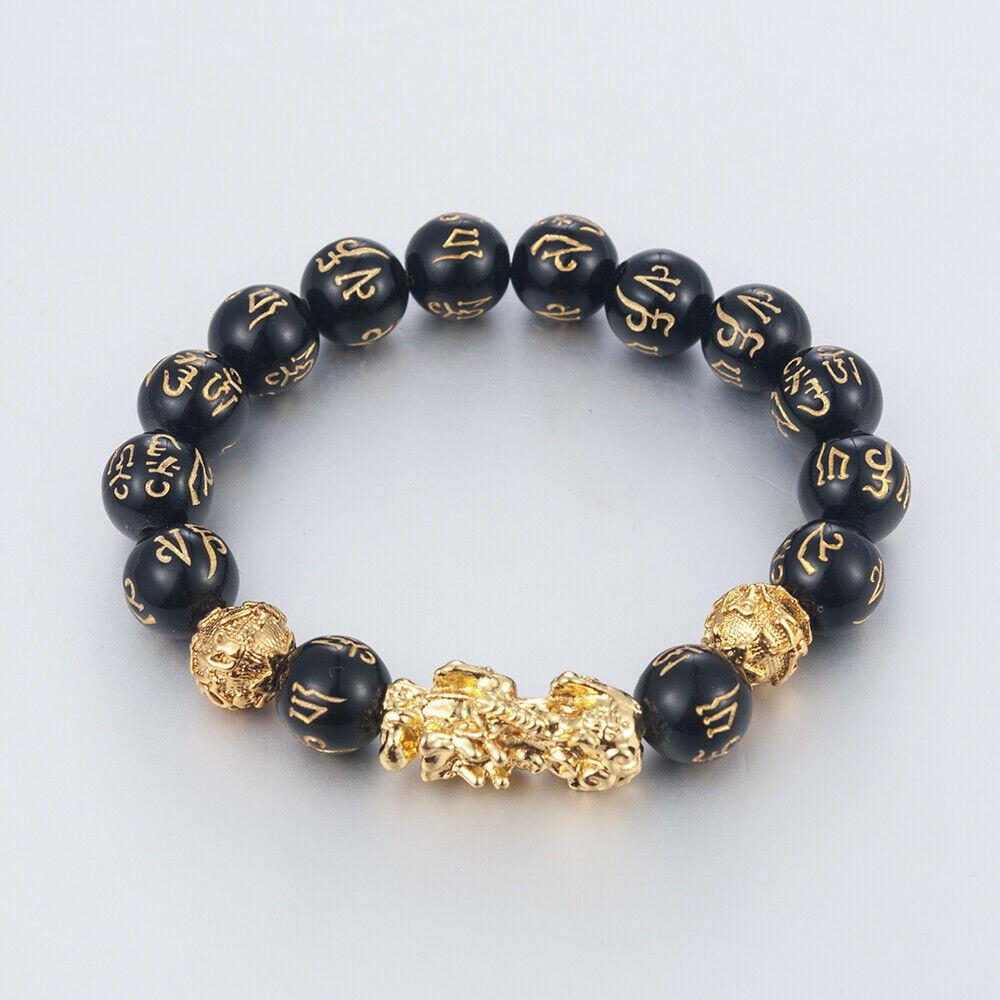 2020 Feng Shui Black Obsidian Alloy Wealth Golden Pixiu Bracelet Lucky Jewelry..