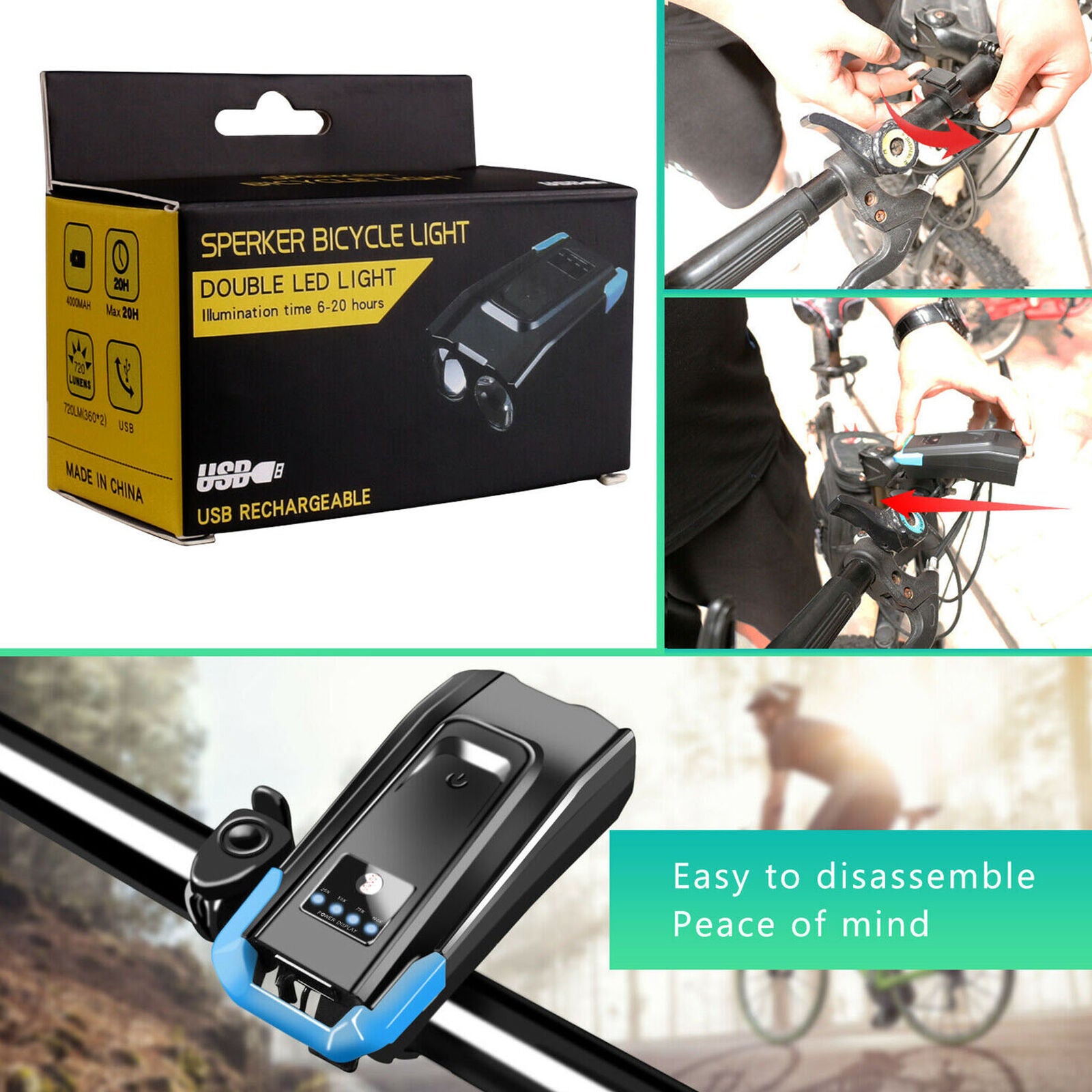 USB Rechargeable LED Bike Headlight Cycling Bicycle Front Light