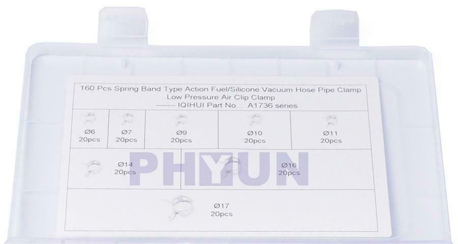 160x 6-17mm 8 Size 65MN Car Spring Clip Fuel Line Hose Water Pipe Air Tube Clamp