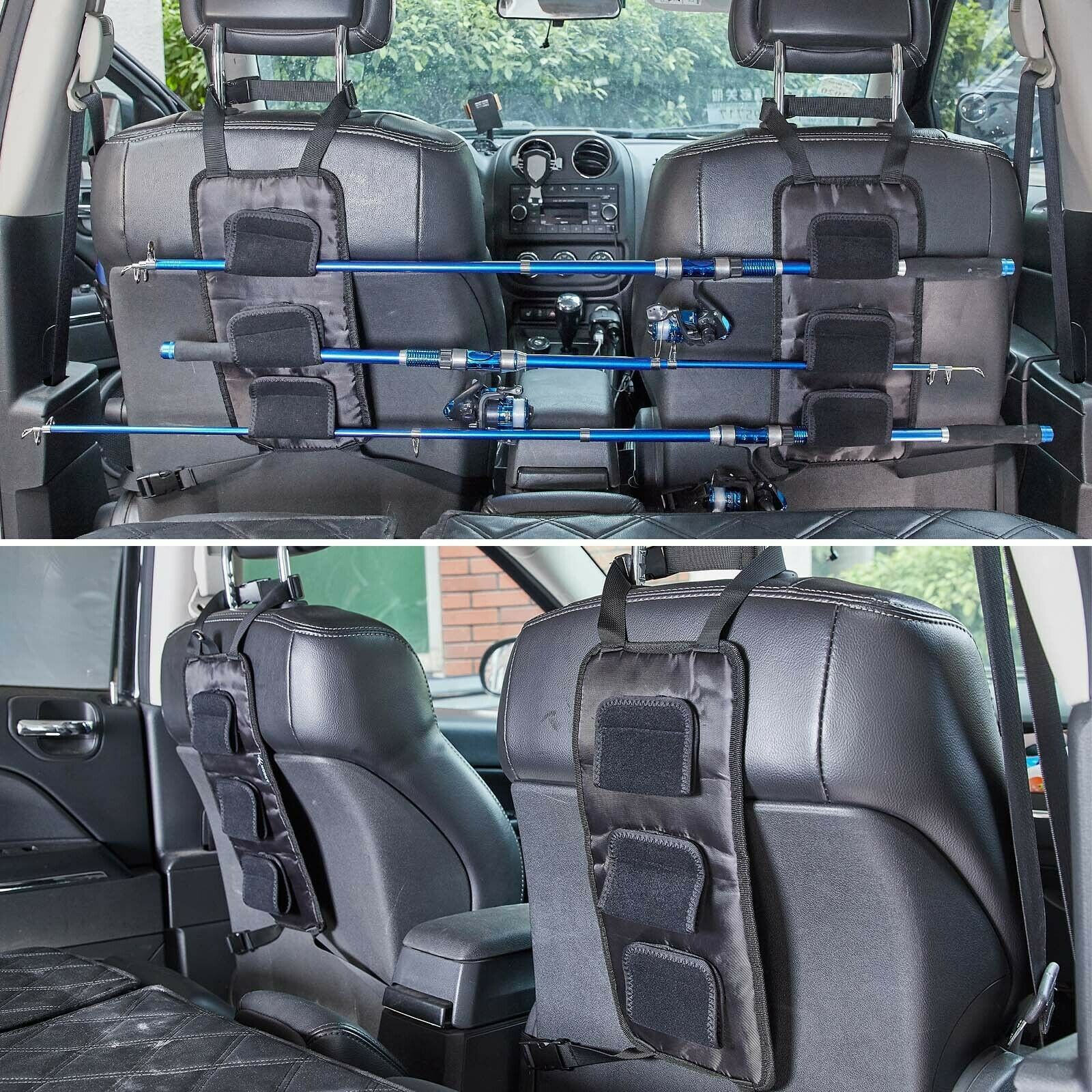 1Pair Fishing Rod Holder Car Backseat Tie Strap Fixing Belt 3 Poles Storage