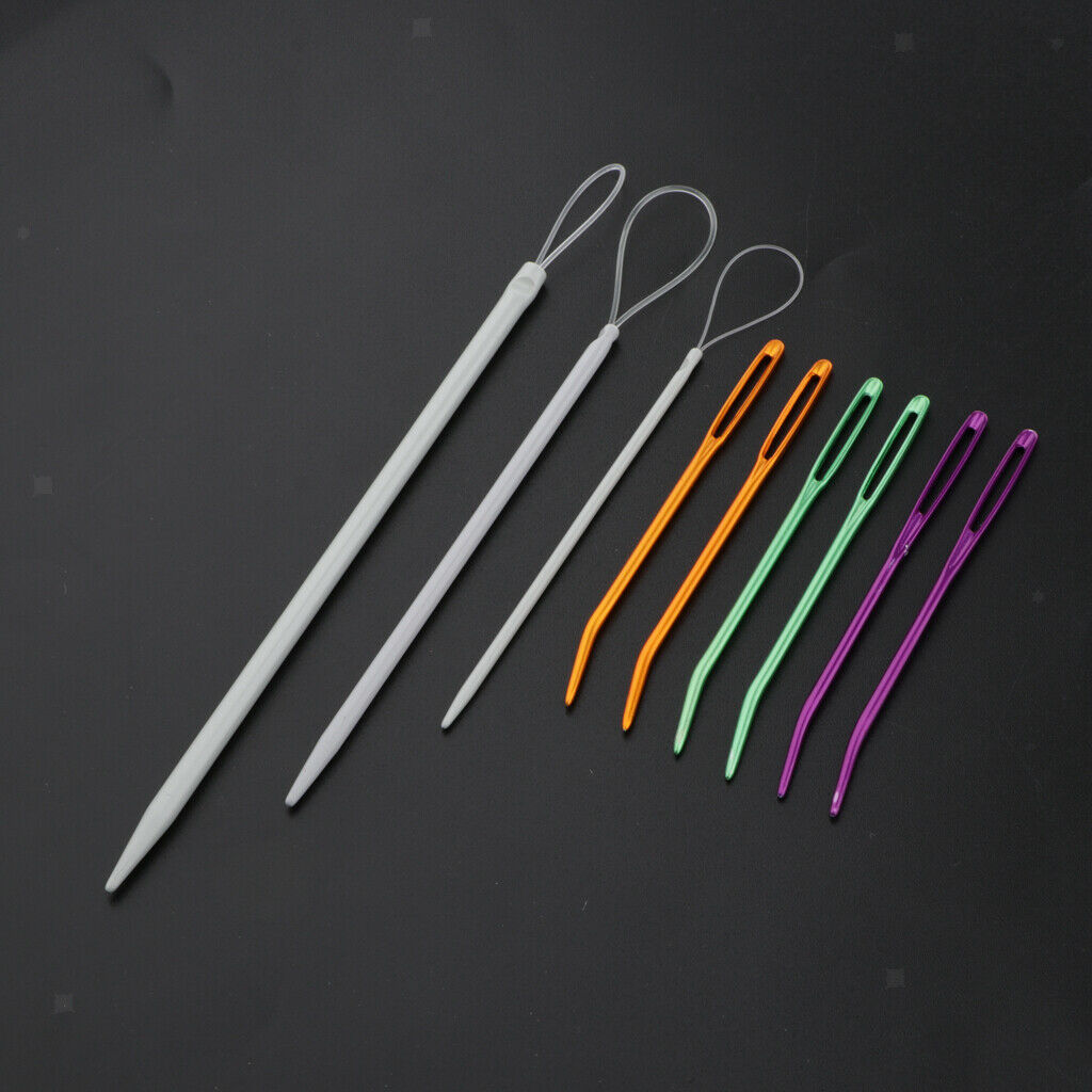 2 Set Bent Tapestry Needle Large-Eye Darning Yarn Stitching Needle Threader Tool