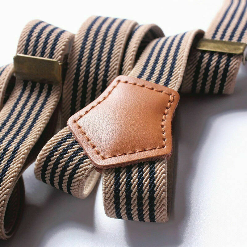 Men Womens Adjustable Stripe Trousers Suspenders Braces Clip On Fancy Dress Long