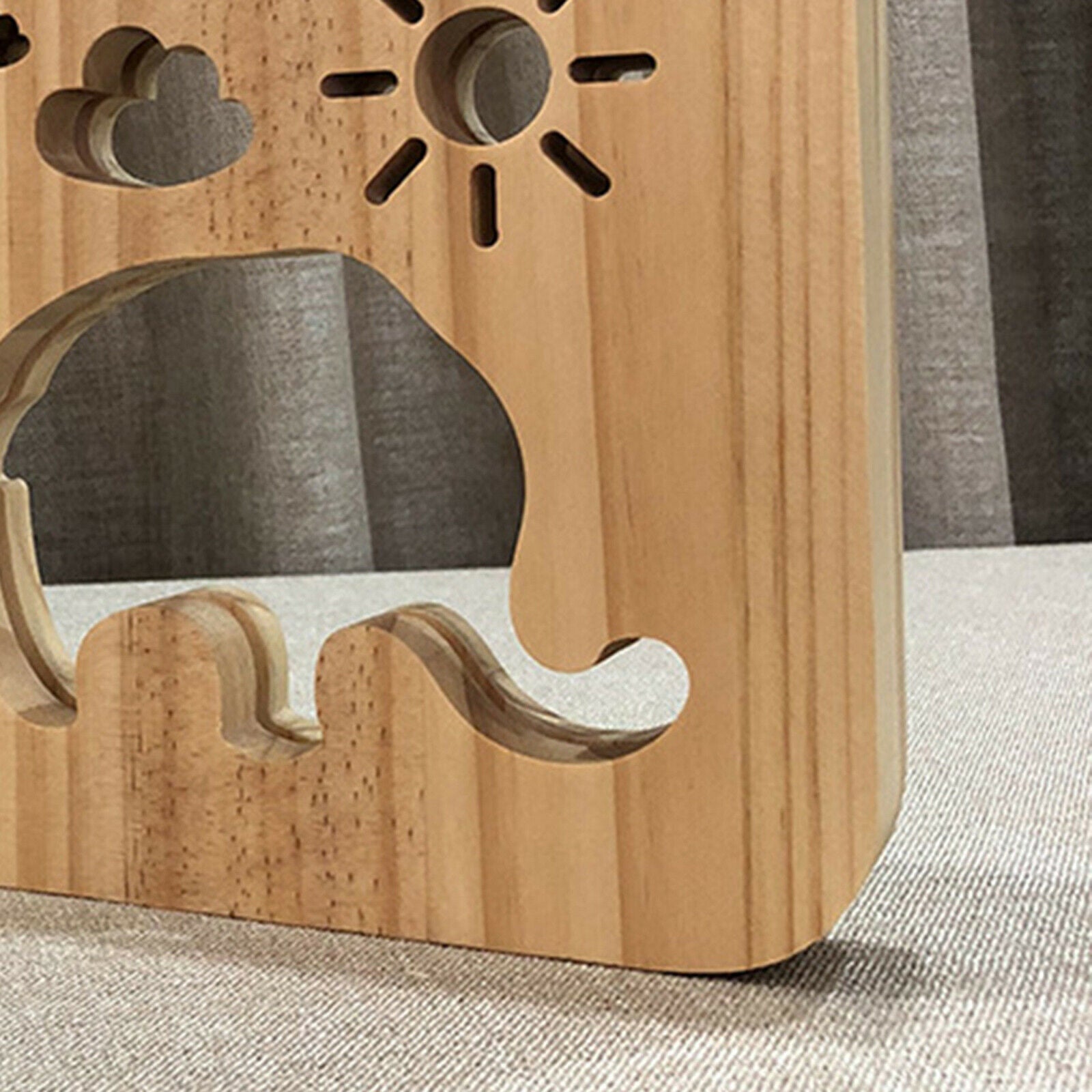 Wood Night Light Elephant Carved Animal Shape Table Lamp Bedroom Ornaments