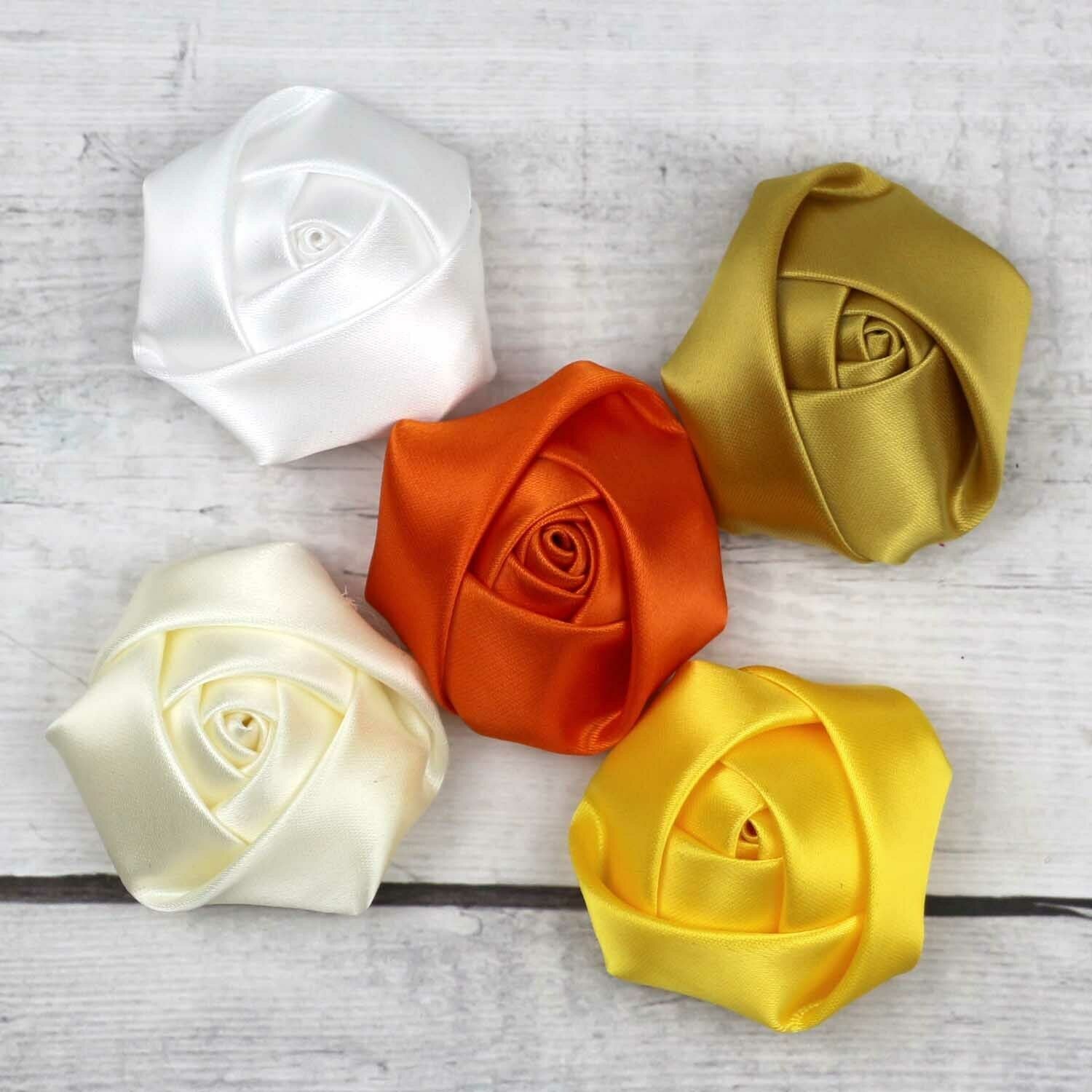 Mix 50Pcs 1" Satin Ribbon Flower Mini Rose Appliques Craft Supplies-28 Colors