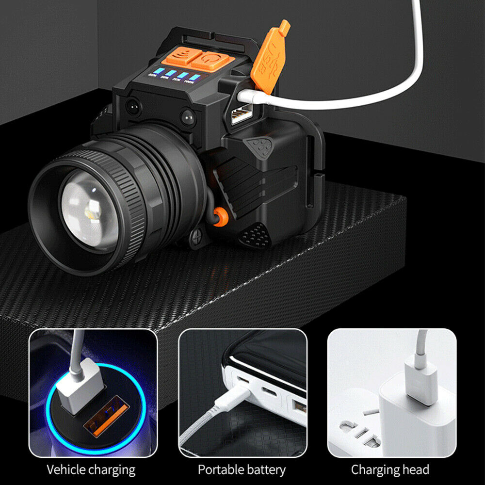 Outdoor Headlamp LED USB Rechargeable Headlight Flashlight Zoomable Head torch