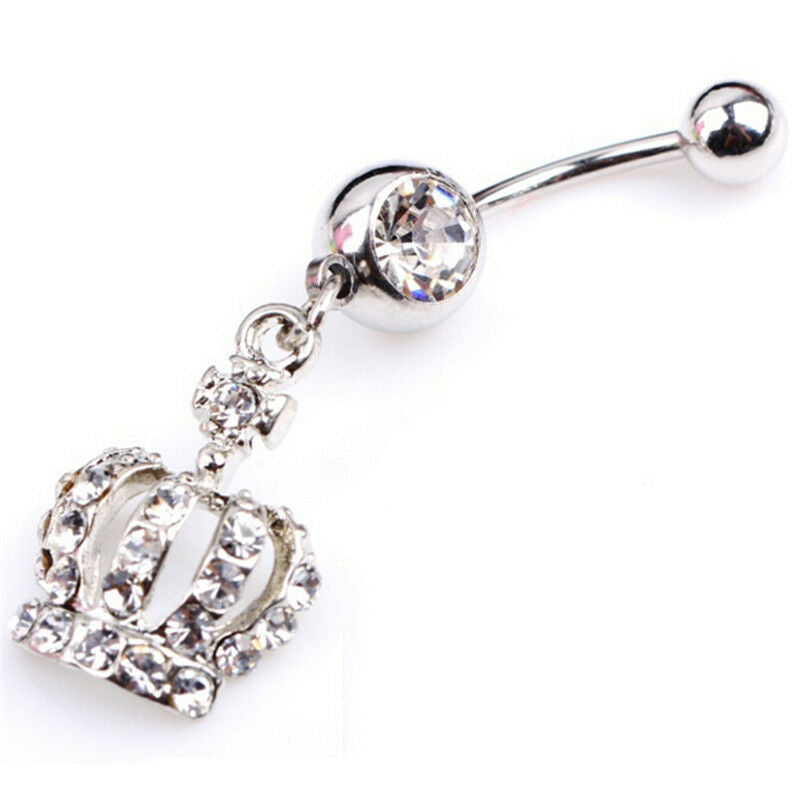 Crown Charm Rhinestone Body Piercing Jewelry Belly Button Ring Navel Jewe.l8