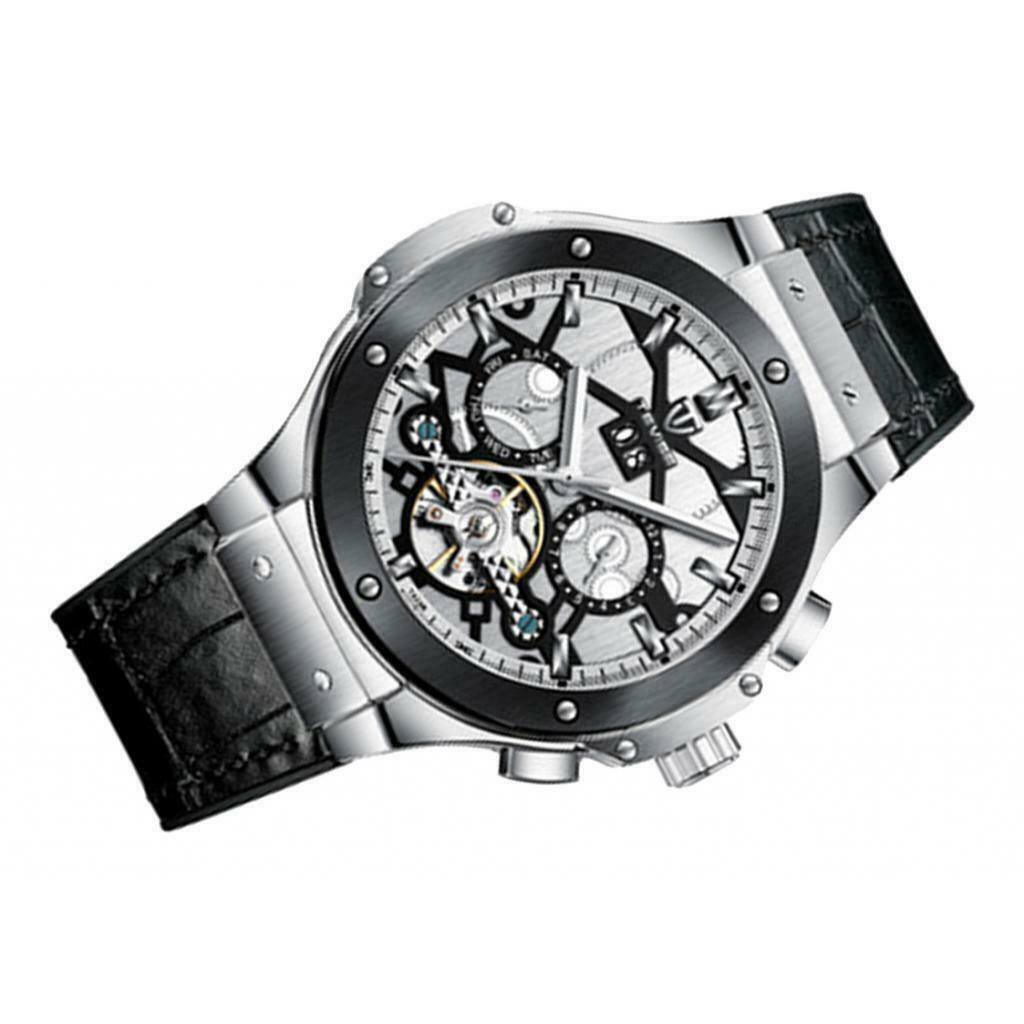 Mens Business Watch Mechanical Automatic Wristwatch -waterproof White