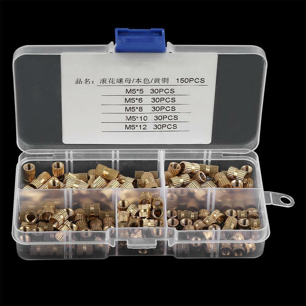 150x M5 Threaded Round Metal Knurl Thread Insert Nuts Brass Tone Nuts Set Kit
