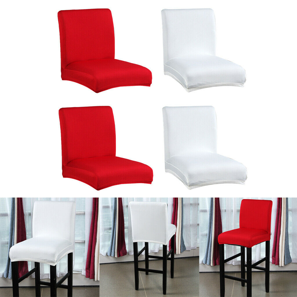 4X Low Back Chair Seat Cover Bar Stool Slip Covers White Red Home Decoration