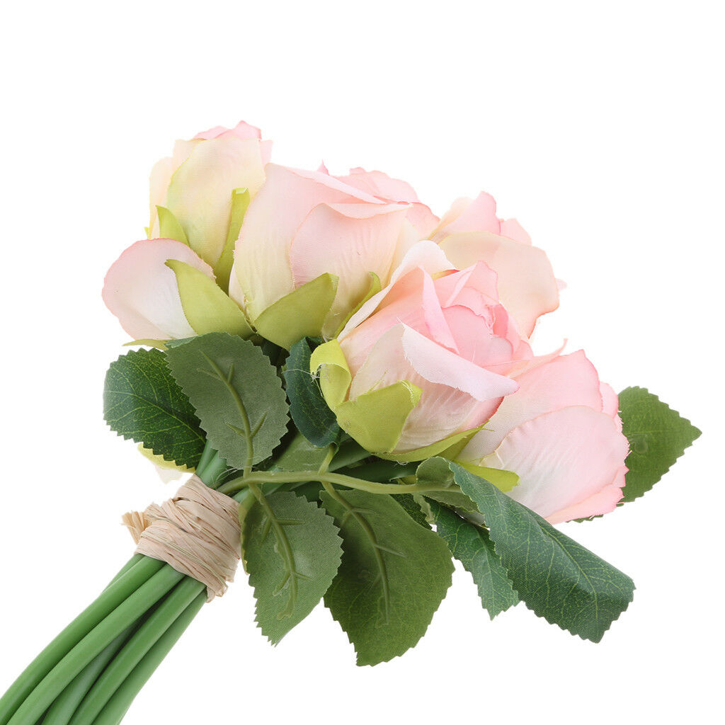 Artificial Roses Table Vase Arrangement Simulation Hand Tied Bouquet Pink
