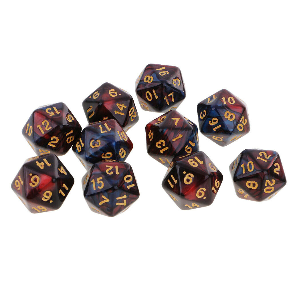 Set of 10 D20 Multi Side Dices for Board Game Toys DND Game Math Teaching
