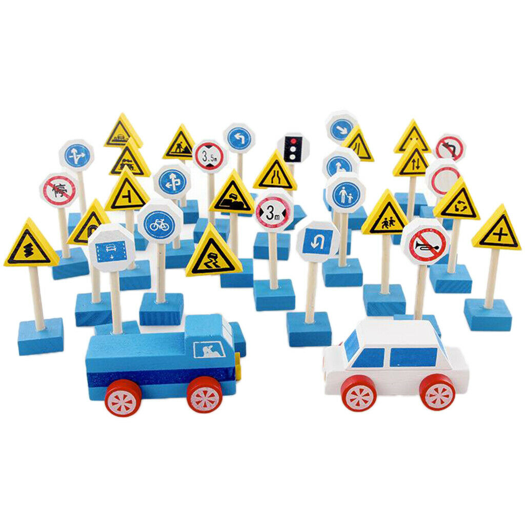 Cars and Traffic Signs Pretend Toys Educational Playset Kids Birthday Gift