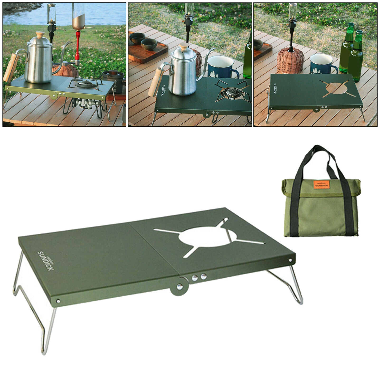 Outdoor Folding TableCamp Burner Stand Holder BBQ Grill Desk Hiking RV Green