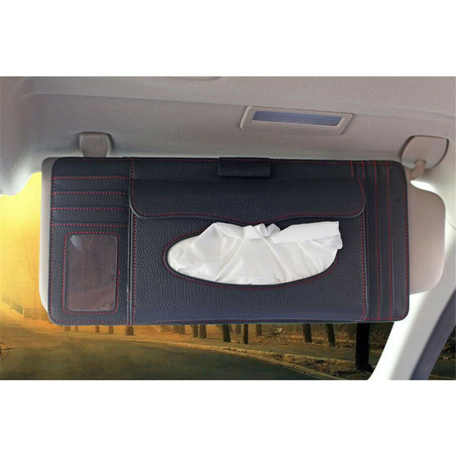 Black PU Visor Clip Holder Organizer Bag Multiple Card Slot Design for Auto Car