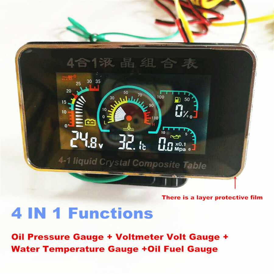 Car 4 in 1 Water Temperature/Oil Pressure/Fuel/Voltage Gauge 3 Digit LCD Display