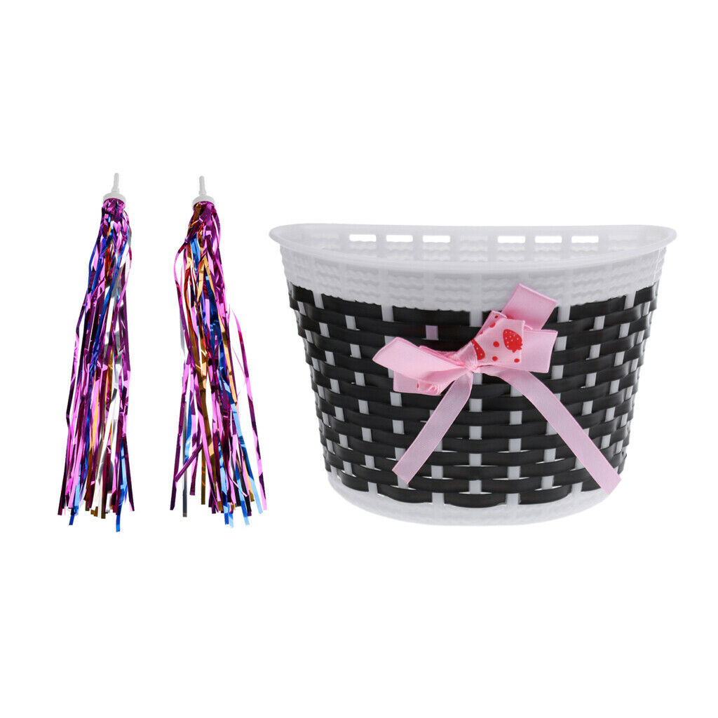 Junior Child Kids Bicycle Bowknot Front Basket + Handlebar Streamer Tassels