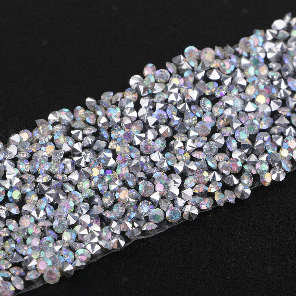 1 Yard Crystal Rhinestone Beaded Applique Trim Iron on Bridal Costume Crafts