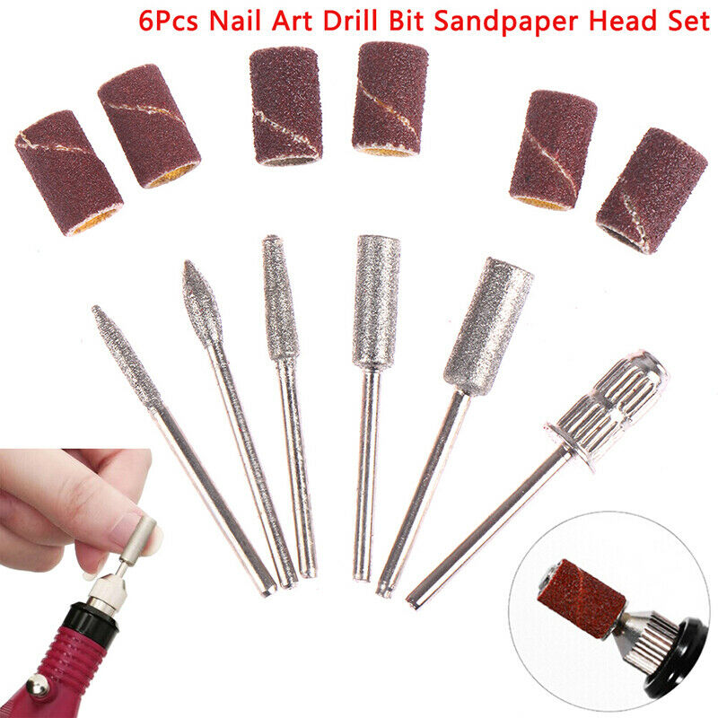 6 Pcs Nail Art Grinding Drill Bits Electric Manicure Machine Carbide Bullet .DD