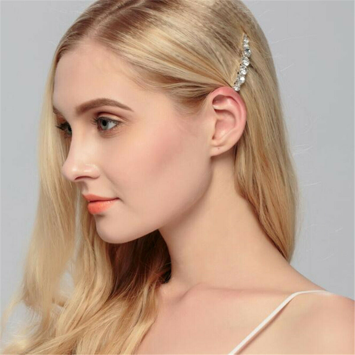 2x Crystal Diamante Barrette Bobby Pins Hair Clips Slides Grip Wedding Headdress
