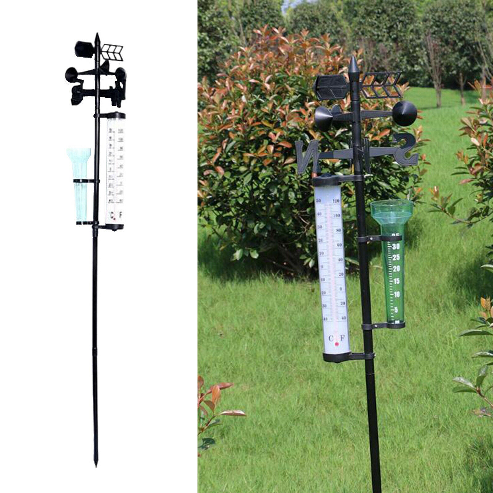 3-in-1 Weather Station Rain Gauge Thermometer Wind Direction Arrow Yard