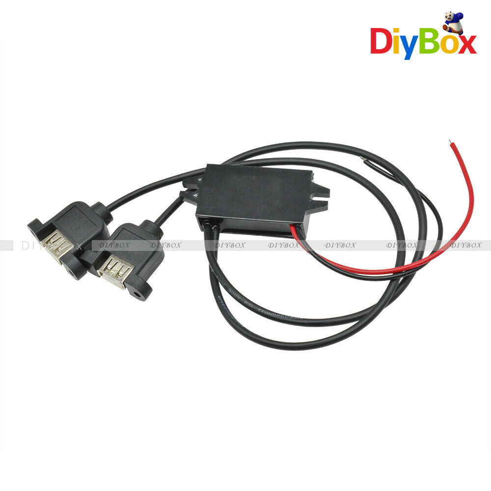 DC-DC 12V to 5V  Car Power Converter Adapter Dual USB Female Port Waterproof 3A