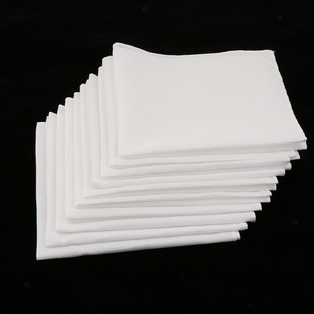 10x 100% Cotton Handkerchiefs Classic Hankies Solid White Pocket Square Gift Set