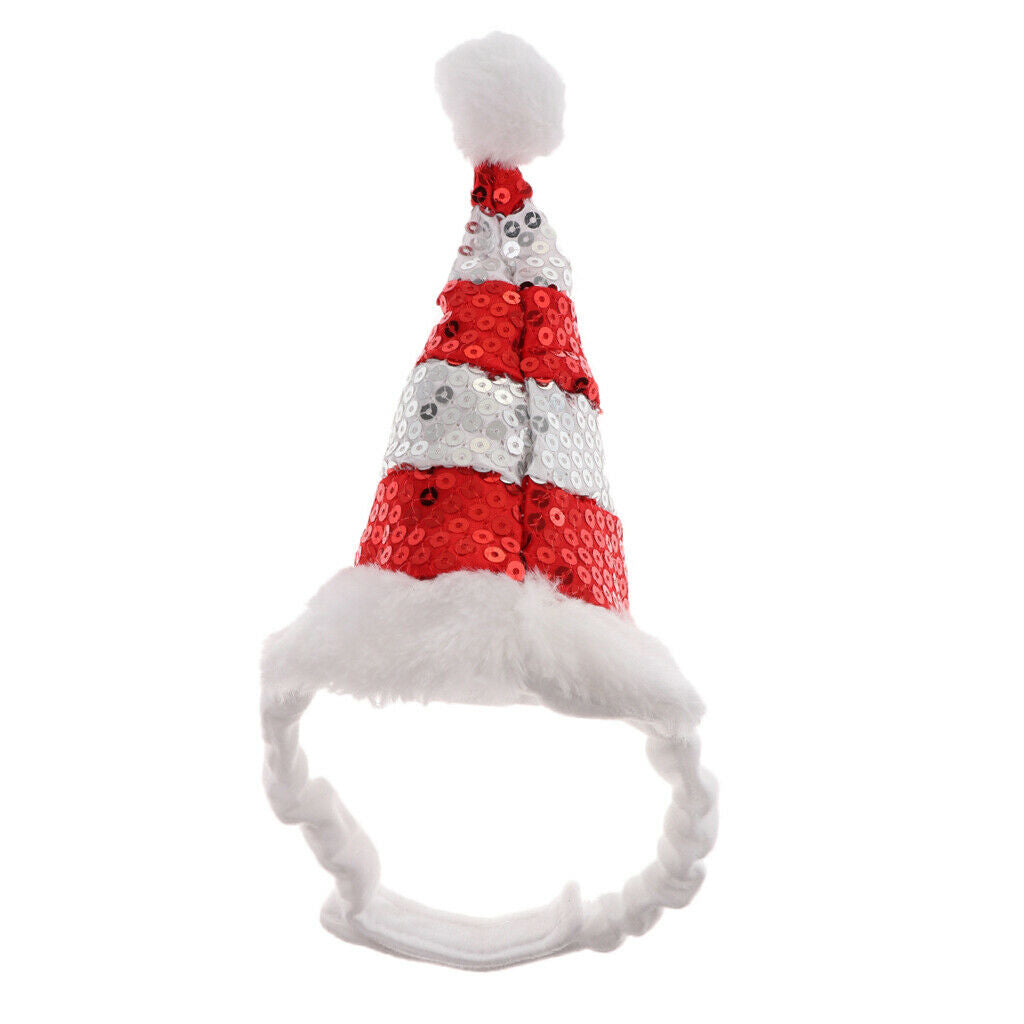 Shiny Red White Striped Cat Kitten Puppy Christmas Santa Hat for Small Dog S