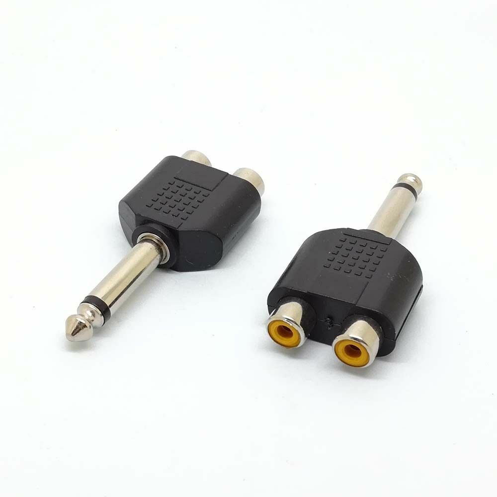 10pcs 1/4" 6.35mm Mono Male To 2RCA Female Adapter Cable Adaptor Converter