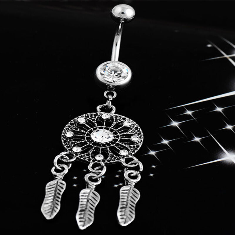 Body Jewelry Crystal Dream Catcher Navel Dangle Belly Barbell Button Bar Ring